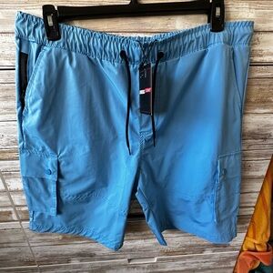 Blue Hybrid Shorts with Elastic Waistband and Quick-Dry Fabric